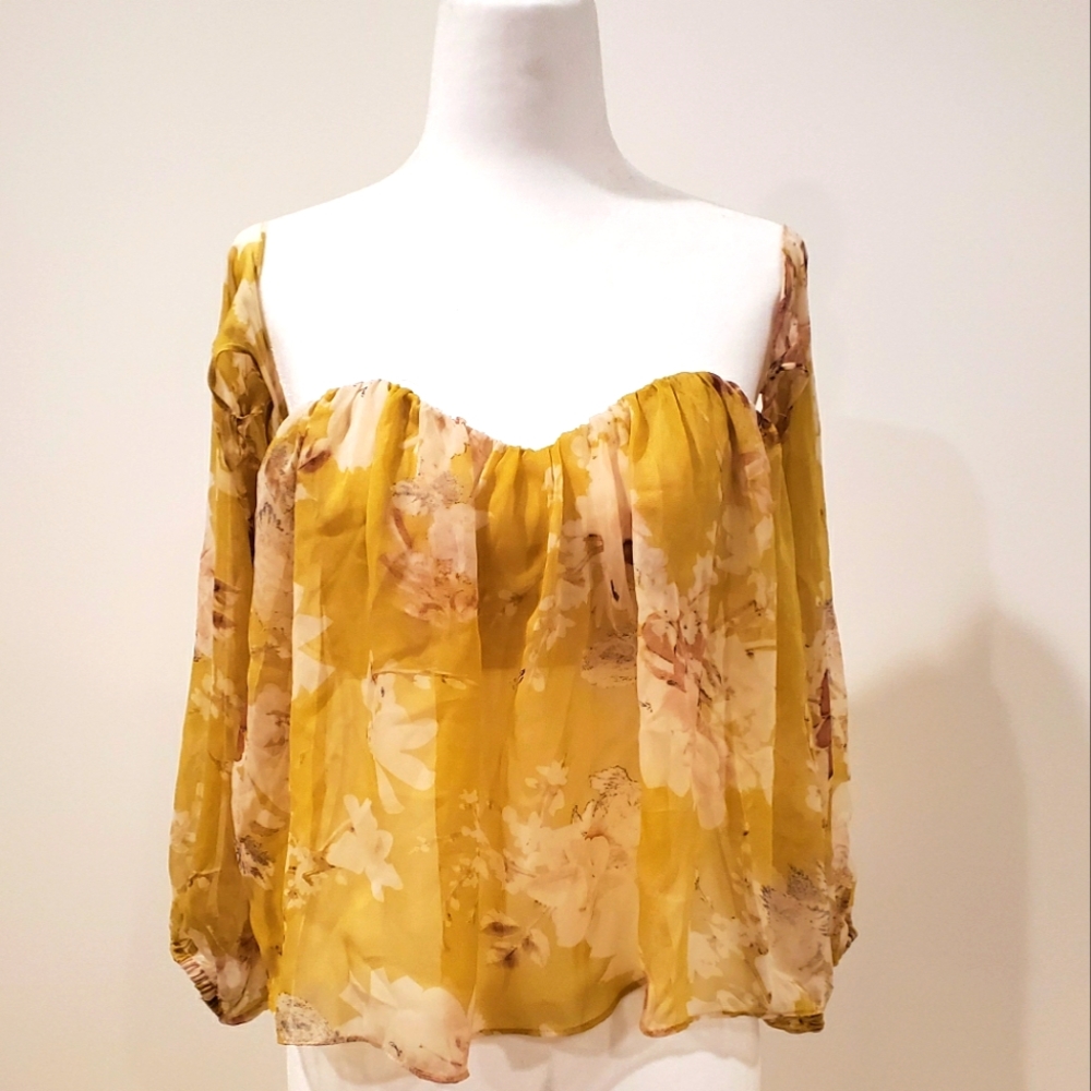 Cotton Candy Sheer Yellow Floral Crop Top